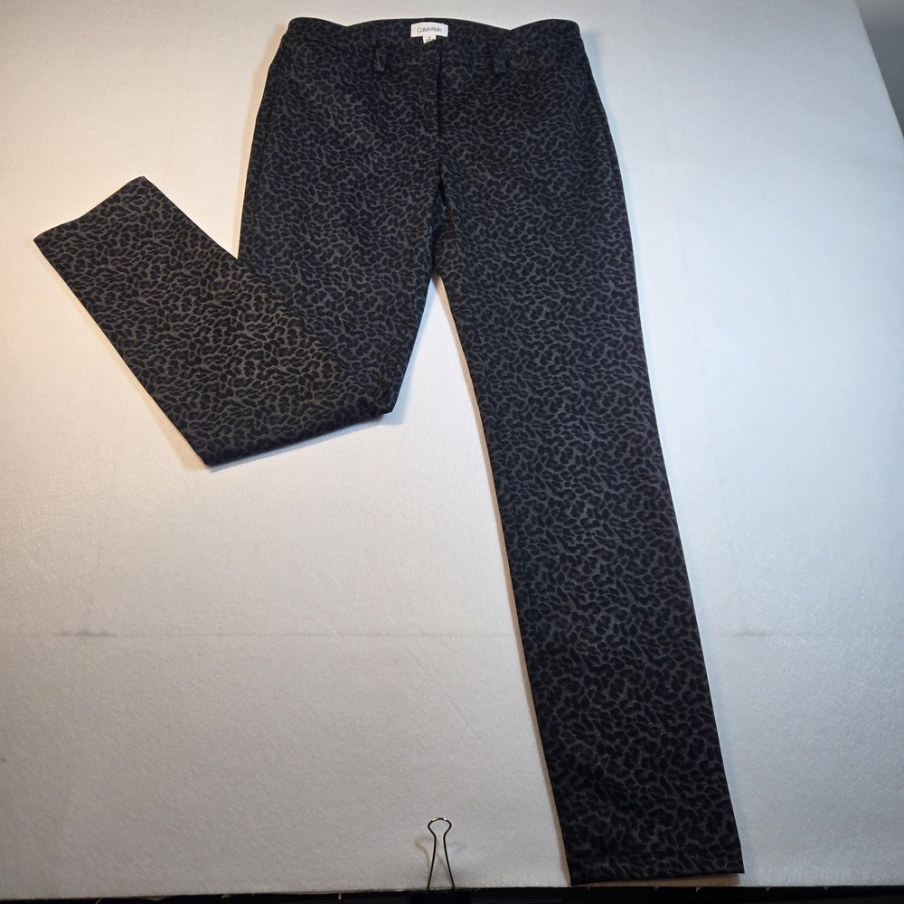 Calvin Klein Dress Pants Women 6 Grey Excellent Leopard Print Straight Leg Slim